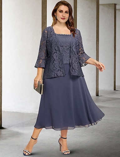 Aline plus size mother of the bride dresses tea length sale
