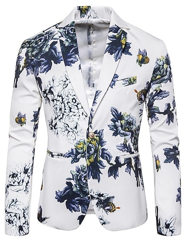 Men's Classic Blazer Regular Standard Fit Floral Single Breasted One ...