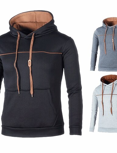 Men's Hoodie Light Grey Dark Gray Black Hooded Solid Color Work Casual ...