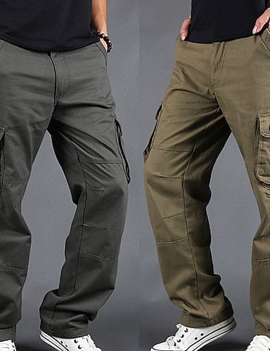 Men's Cargo Pants Trousers Leg Drawstring 6 Pocket Plain Comfort ...