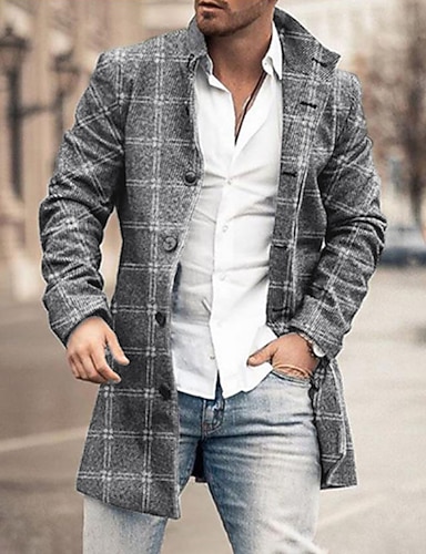 Men's Winter Coat Overcoat Coat Business Casual Fall Winter Polyester ...