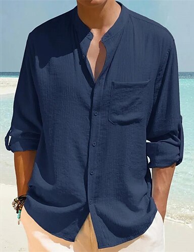 Men's Linen Shirt Shirt Button Up Shirt Summer Shirt Casual Shirt Beach ...