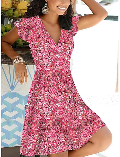 Tenue Décontractée Robe Trapèze Robe à Fleurs Femme Floral Imprimer Col V Actif Mode Du 7649