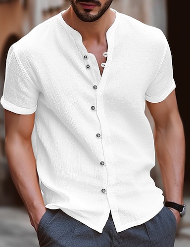 Men's Shirt Linen Shirt Summer Shirt Beach Shirt Black White Blue Short ...