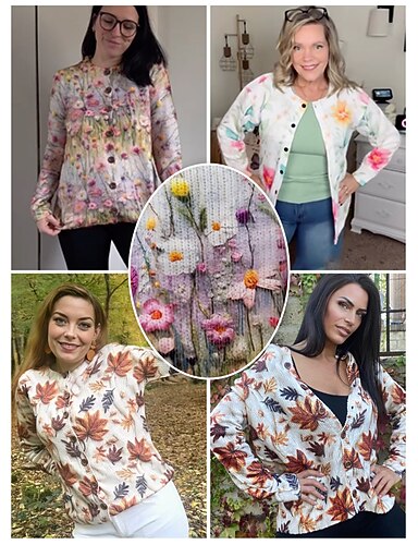 billiga Dam Tröja Kofta Elegant Vintage Mode Blommig Rund hals Ficka Stickat Mönster Långärmad Vanliga toppar Sticka Utomhus Dagligen Helgen Purpur Grön Höst Vinter