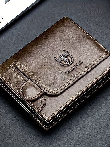 1pc Men's Genuine Leather Wallet Vintage Short Multi Function ID Card  Holder RFID Blocking Zipper Coin Pocket Billfold Give Gifts To Men On