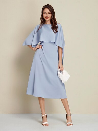 blue satin wedding guest dress Ever-Pretty Plus Size Satin Midi Cocktail Dress with Pockets main image 1
