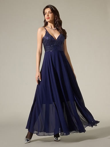 Navy Blue Chiffon Sequin Sleeveless Sparkly Solid Elegant Party/Wedding  Guest Maxi Dress dress to impress 2024 2026 - $116.99