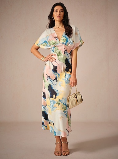 Women's Wedding Guest Dress Elegant Tie Dye Maxi Dress Short Sleeve V Neck  Print Loose Fit Daily White Blue Purple Summer Dress 2026 - $99.99
