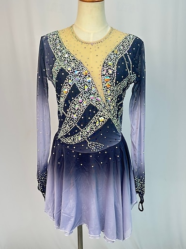 Vestito da pattinaggio artistico su ghiaccio con strass da donna, body