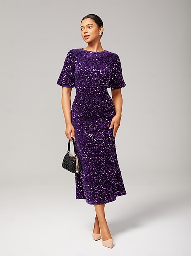 Women's Velvet Dress Sequin Dress Prom Dress Cocktail Dress Elegant  Glitters Puff Balloon Sleeve Evening Party Party Anniversary Sequin Short  Sleeve Navy Blue Purple Green Spring & Fall Cross-Seasons 2026 - $102.99