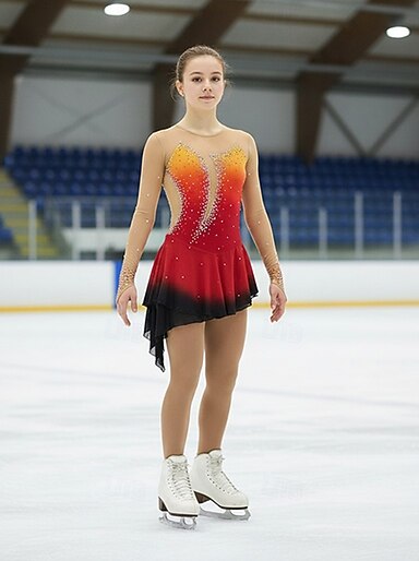 Figure Skating Dress Women's Girls' Ice Skating Dress Outfits Violet Yellow  Dusty Rose Asymmetric Hem Mesh Spandex Competition Skating Wear Fashion  Long Sleeve Ice Skating Figure Skating 2026 - $145.99