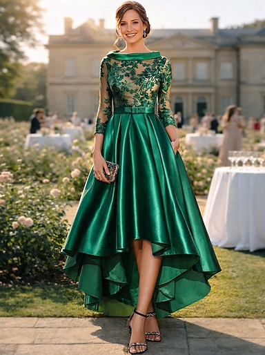slim fit dress slacks Dark Green Sheer-Bodice Long Satin Gown PK3005 main image 0