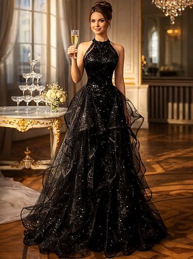 black fairy prom dress Evening dress with suspender black banquet dress party party fairy dress can be worn at ordinary times