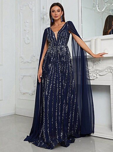 green emerald velvet dress Elliot Chic A-Line V-Neck Sequins Ruched Long Chiffon Mother of The Bride Dresses, Lilac main image 1