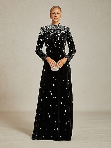 Women's Maxi Dress Sheath Dress Elegant Party Evening Party Beaded Solid Color Long Sleeve Turtleneck Black 2026 - $27.99 Women's Maxi Dress Sheath Dress Elegant Party Evening Party Beaded Solid Color Long Sleeve Turtleneck Black 2026 - $27.99