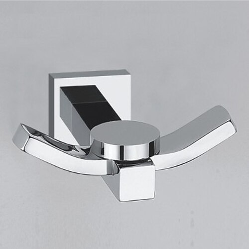 Multifunction Robe Hook Chrome Contemporary Brass Double Bathroom Hooks Wall Mounted Silver 1pc
