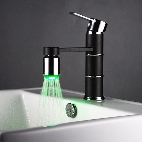 Kylpyhuone Sink hana - LED / FaucetSet Kromi Integroitu Yksi reikä / Yksi kahva yksi reikäBath Taps