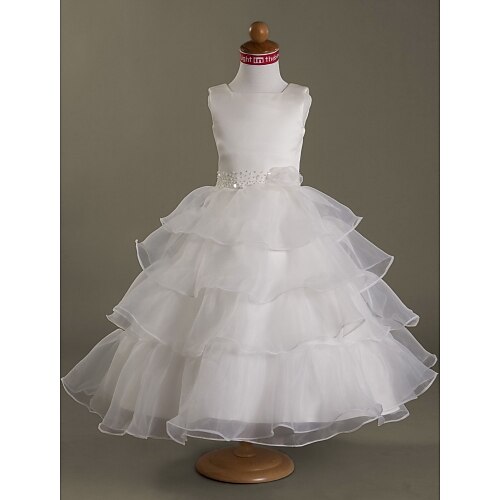 Hercegnő Midi Virágoslány ruha Esküvő Aranyos báli ruha Szatén val vel Gyöngydíszítés 3-16 éves korig alkalmas