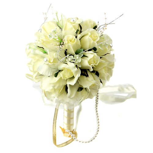 زهور الزفاف مستدير الورود باقات زفاف حفلة/سهرة حرير أصفر