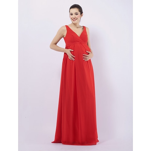 

Sheath / Column Dress Wedding Party Floor Length Sleeveless V Neck Chiffon with Draping 2022