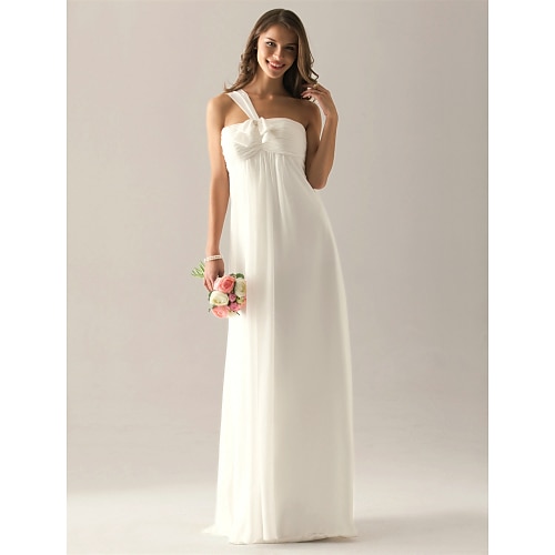 

Sheath / Column Bridesmaid Dress One Shoulder Sleeveless Elegant Floor Length Chiffon with Bow(s) / Pleats / Ruched 2022
