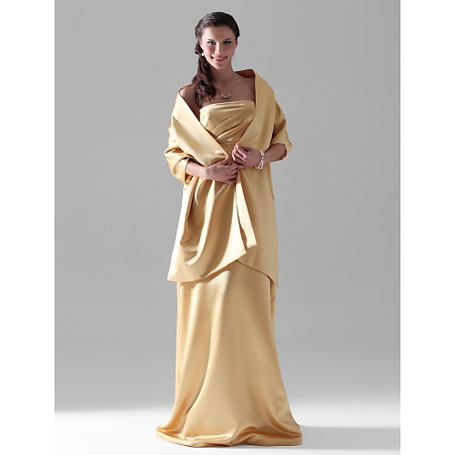 

Sheath / Column Bridesmaid Dress Strapless Sleeveless Wrap Included Floor Length Satin with Side Draping 2022