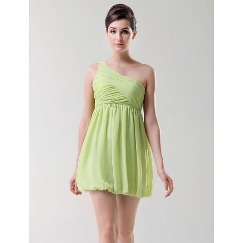 

Sheath / Column Dress Homecoming Short / Mini Sleeveless One Shoulder Chiffon with Pleats Side Draping 2022 / Cocktail Party