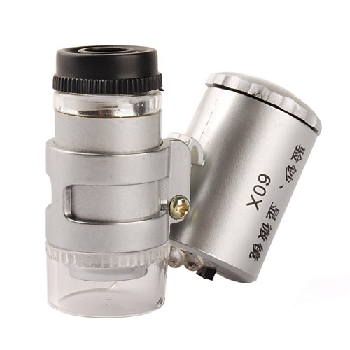 Мини микроскоп 60X  с 2-LED подсветкой + и ультрафиолетовым фонариком (3*LR1130)