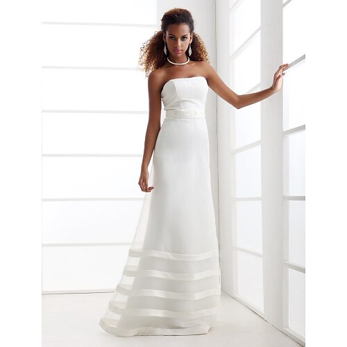 

A-Line Wedding Dresses Strapless Floor Length Organza Satin Strapless Formal Plus Size with Sash / Ribbon Beading 2022