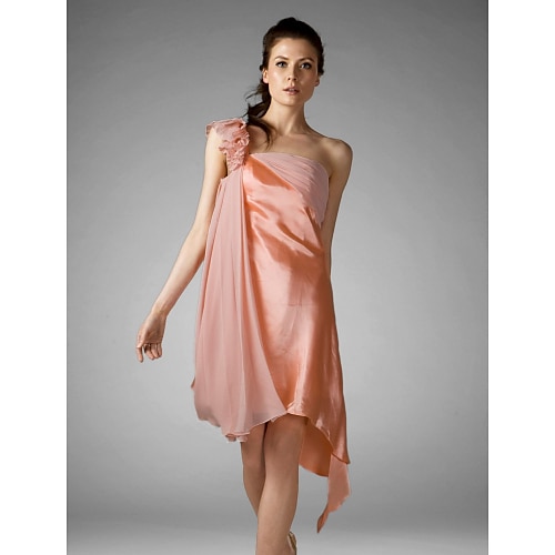 

Sheath / Column Dress Cocktail Party Asymmetrical Sleeveless One Shoulder Chiffon with Ruffles Side Draping 2022