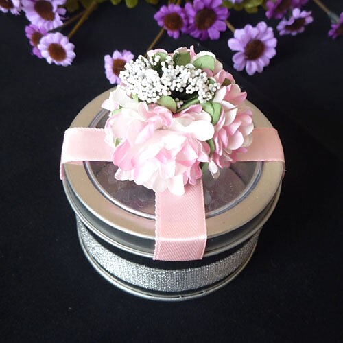 Clear Top Favor Tin With Pink Cross Ribbon (Set of 6)