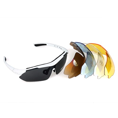 Óculos de Sol UV400 para Ciclismo com 5 Lentes e Moldura Branca (BC1345061)