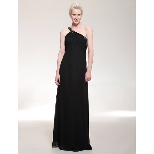 

Sheath / Column Open Back Dress Formal Evening Floor Length Sleeveless One Shoulder Chiffon with Beading Side Draping 2022