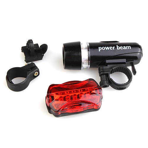 Bicycle Bike White 5-LED Torch Flashlight + Red 5-LED 7-Mode Tail Light Set with Mount