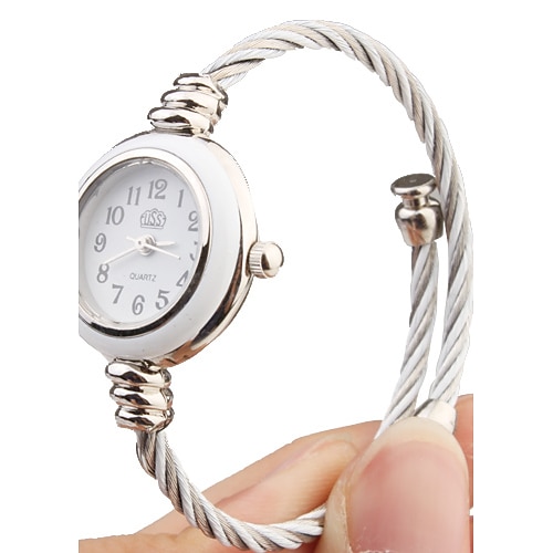 reloj de cuarzo con correa de reloj de cuerda de metal - estilo elegante de cara blanca