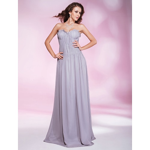 

Sheath / Column All Celebrity Styles Dress Formal Evening Floor Length Sleeveless Sweetheart Neckline Chiffon with Ruffles Draping 2022