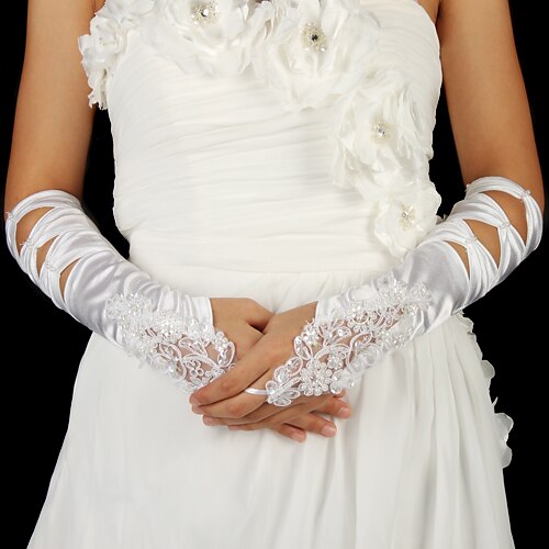атласные пальцев длина локтя перчатки с ремешками свадебных