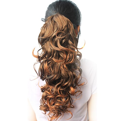 haute qualité de synthèse 18,50 "bouclés naturels queue de cheval brun foncé