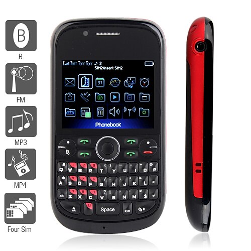 S625 - Four SIM Cell Phone With QWERTY Keypad (TV, FM)