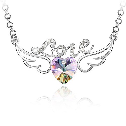 "Kærlighed" bevingede krystal hjerte halskæde (flere farver)