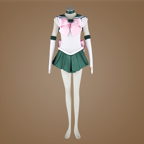 Inspirat de Sailor Moon Marinar Jupiter Anime Costume Cosplay Japoneză Halloween Costume Cosplay Peteci Fără manșon Cravată Rochie Mănuși Pentru Pentru femei / Panglică / Satin / Panglică