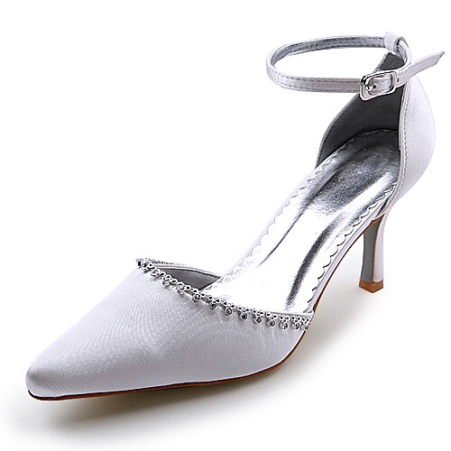 Satin Upper High Heel Closed-toes With Rhinestone Wedding Bridal Shoes