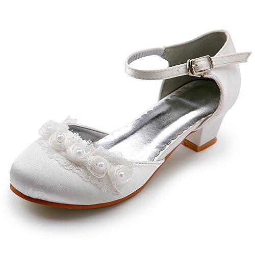 calitate de top satin toc mic superior închis degetele de la picioare fete flori pantofi / culori shoes.more nunta disponibile