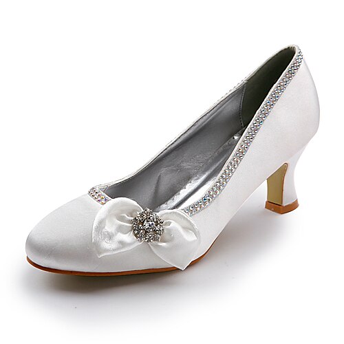 Women's Wedding Summer Winter Rhinestone Bowknot Chunky Heel Satin Stretch Satin Ivory Champagne