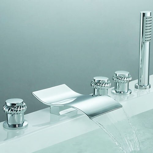 Смеситель для ванны - Современный Хром Римская ванна Керамический клапан Bath Shower Mixer Taps / Три ручки пять отверстий