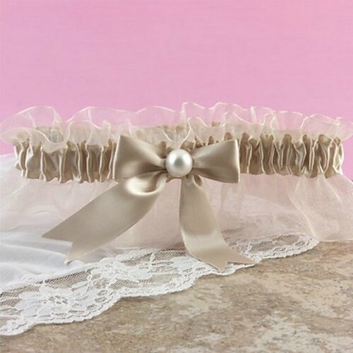 Champagne Satin Garter With Organza Bow