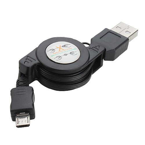 Retractable USB to Micro USB Cable (Black) 0.6M