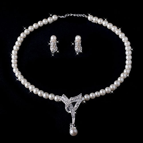 zwei Stück Elfenbein wunderschöne Perle Halskette und Ohrringe Damen-Schmuck-Set (38 cm)