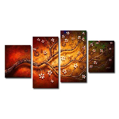 Handgeschilderde Bloemenmotief/Botanisch elke vorm Kangas Hang-geschilderd olieverfschilderij Huisdecoratie Vier panelen